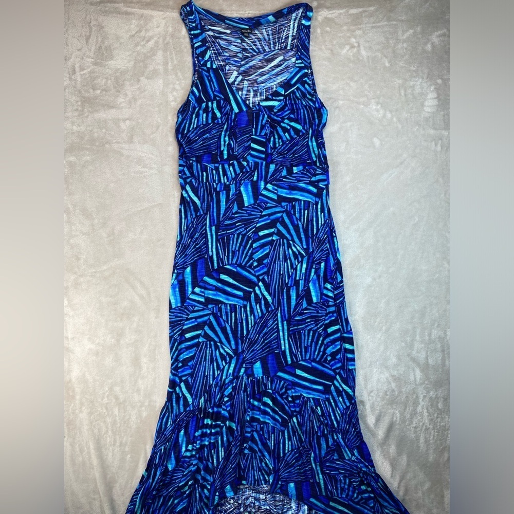 Rafaella Woman’s XL Maxi Dress Blue, Green & Black Tropical Print High Low